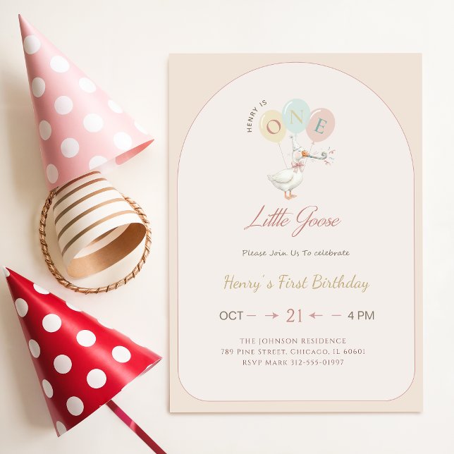 Invitación Arco Rosa Arco Uno Ganso Cumpleaños número 1 (Subido por el creador)