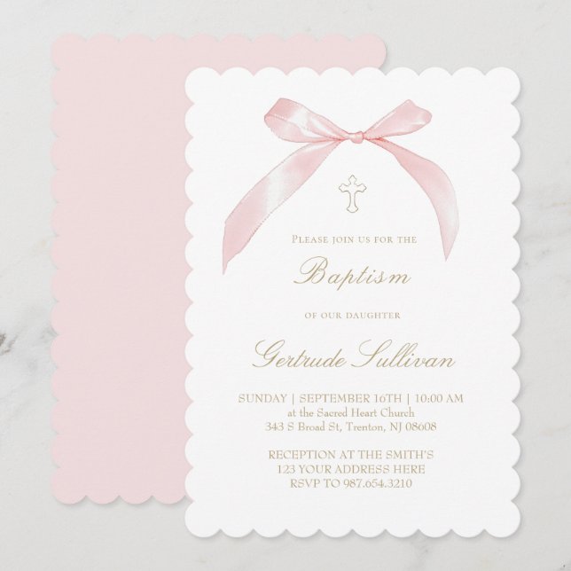 Invitación arco rosa | Bautismo (Anverso / Reverso)