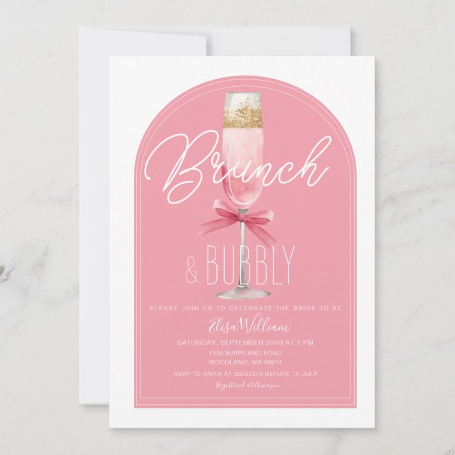 Invitación Arco rosa Champagne Brunch & Bubbly Bridal Shower (Anverso)
