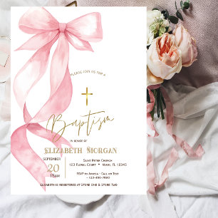Invitación Arco Rosa Chic Cruz Dorada Bautizo