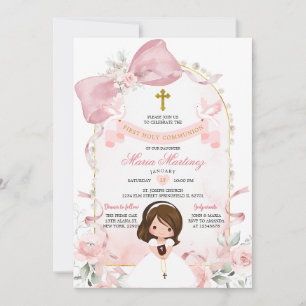 Invitación Arco Rosa Claro Perla Niña Primera Comunión