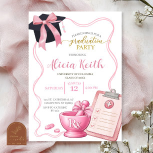 Invitación Arco Rosa Coqueta Chica RX Graduación de Farmacia