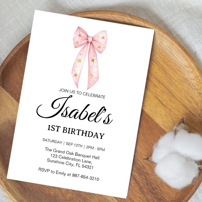 Invitación Arco Rosa Cumpleaños 1, Elegante Cinta Rosa 1er Cu (Subido por el creador)