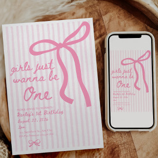 Invitación Arco Rosa Cumpleaños 1 Niñas solo quieren ser Uno