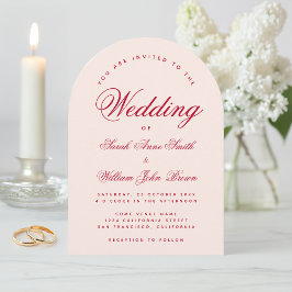 Invitación Arco Rosa de Boda Escritura Roja Caligrafía Simple