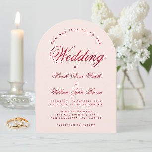 Invitación Arco Rosa de Boda Escritura Roja Caligrafía Simple
