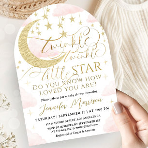 Invitación Arco rosa dorado para baby shower de niña Twinkle 