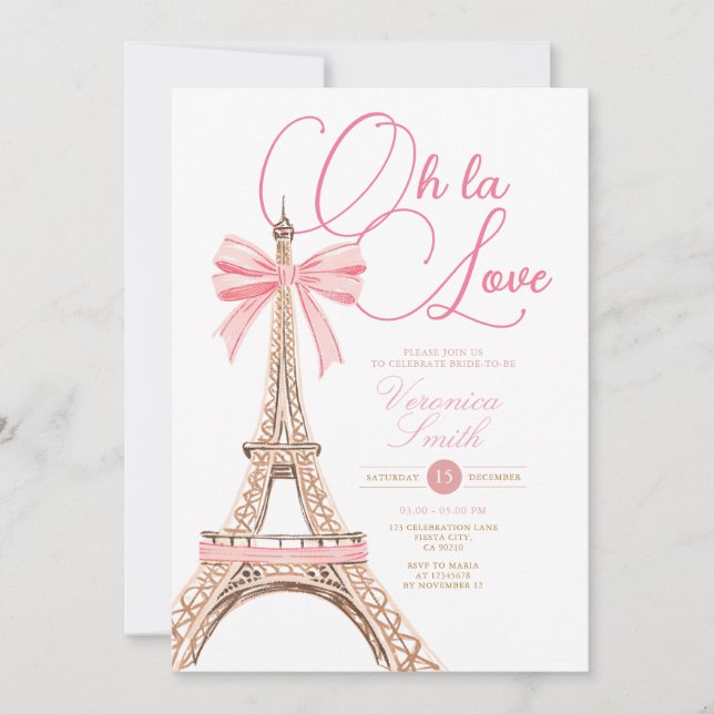 Invitación Arco rosa París Tema de la ducha de novia (Anverso)