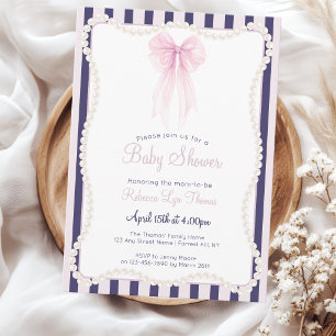 Invitación Arco rosa preppy perlas baby shower grandmillenial