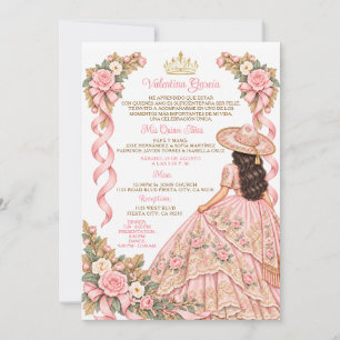 Invitación Arco Rosa Suave Chica Charra Quinceañera Floral Or