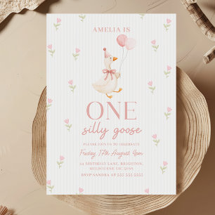 Invitación Arco Rosa Un Ganso Tonto Floral 1er Cumpleaños