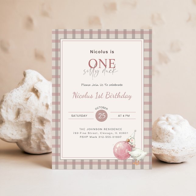 Invitación Arco Rosa Uno Pato Tonto Cumpleaños de Bebé Número (Subido por el creador)