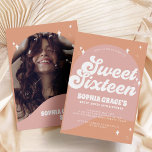 Invitación Arco rosa y Naranja Boho y retro de fotos dulces 1<br><div class="desc">Arco rosa y Naranja Boho y foto retro dulce 16 invitación</div>