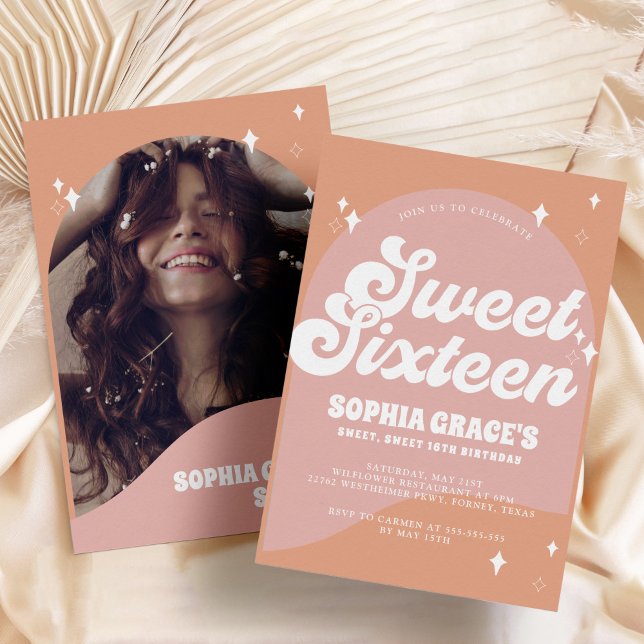 Invitación Arco rosa y Naranja Boho y retro de fotos dulces 1 (Subido por el creador)