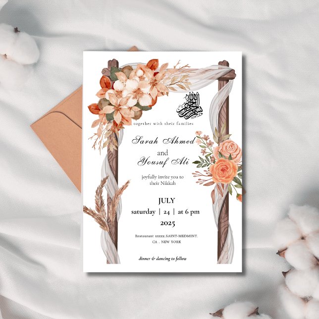 Invitación Arco rústico Floral Nikkah Boda musulmán (Subido por el creador)