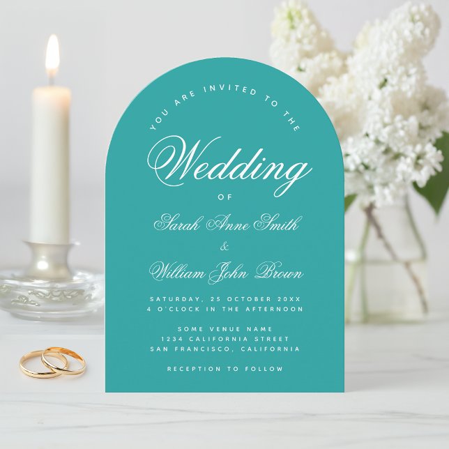 Invitación Arco verde azulado Sencillo Boda de escritura eleg (Subido por el creador)