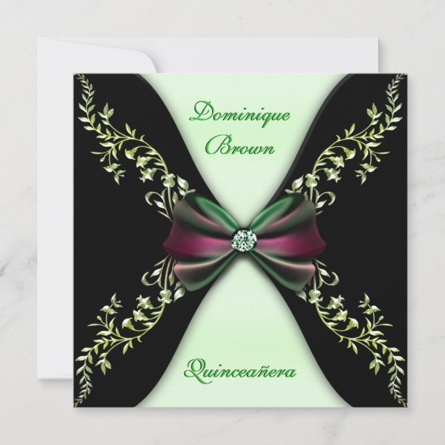 Invitación Arco verde elegante Quinceanera del diamante negro (Anverso)