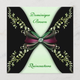 Invitación Arco verde elegante Quinceanera del diamante negro