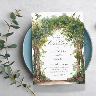 Invitación Arco verde hojas boda