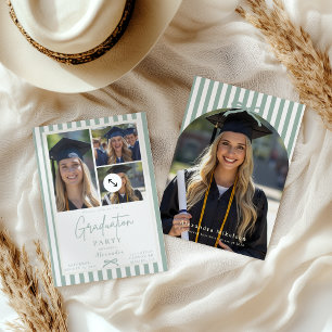 Invitación Arco Verde Preppy 4 Fotos Fiesta de Graduación