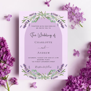 Invitación Arco violeta de lavanda verde rosa boda de lujo