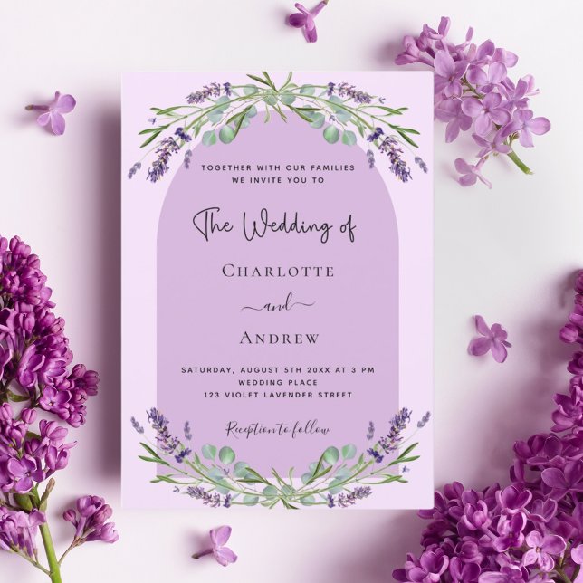 Invitación Arco violeta de lavanda verde rosa boda de lujo (Subido por el creador)
