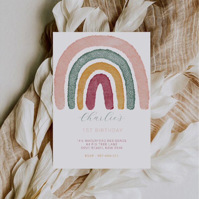 Invitación Arcoiris 1 cumpleaños, (Rainbow 1st Birthday, Invitation)