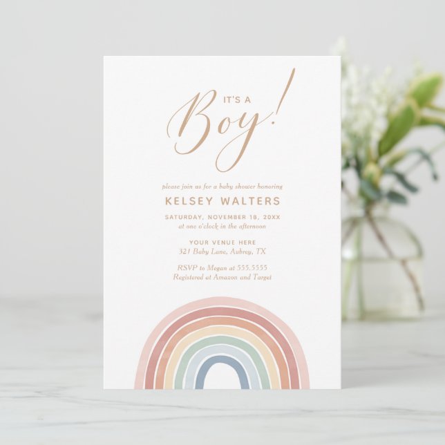 Invitación Arcoiris acuático es un niño Baby Shower (Anverso de pie)