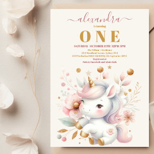 Invitación Arcoiris acuático Unicornio Oro primer cumpleaños