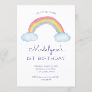 Invitación Arcoiris acuático y gotas de lluvia Niños Cumpleañ