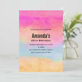 Invitación Arcoiris amarillo rosado Abstract Stripes Cumpleañ