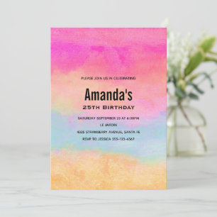Invitación Arcoiris amarillo rosado Abstract Stripes Cumpleañ