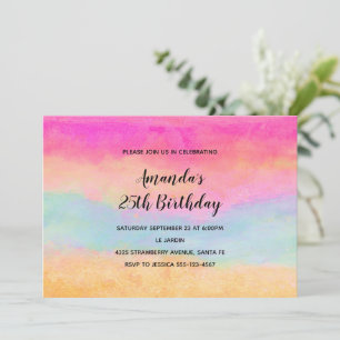 Invitación Arcoiris amarillo rosado Abstract Stripes Cumpleañ
