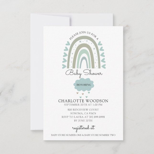 Invitación Arcoiris azul cielo niño ducha (Anverso)