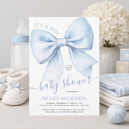 Invitación Arcoíris Azul y Blanco Acuarela Es un Niño Cumplea