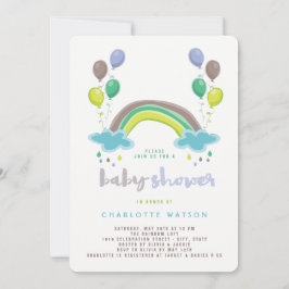 Invitación Arcoiris azul y globos Whimsical Boy Baby Shower