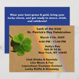 Invitación Arcoíris Azul y Verde Trébol Beber Irlandés