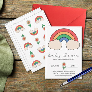 Invitación Arcoiris Baby Shower, género neutral