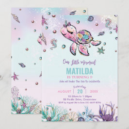 Invitación Arcoiris bajo el mar Turtle Coral Fiesta de Cumple