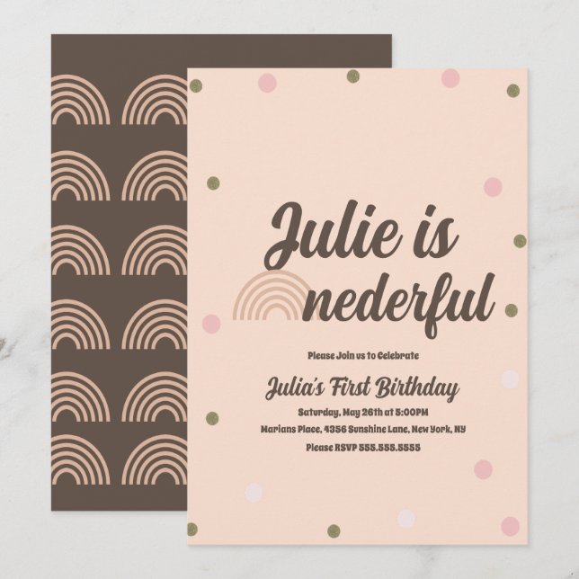 Invitación Arcoíris Bohemio Cumpleaños Primero Onederful Conf (Anverso / Reverso)