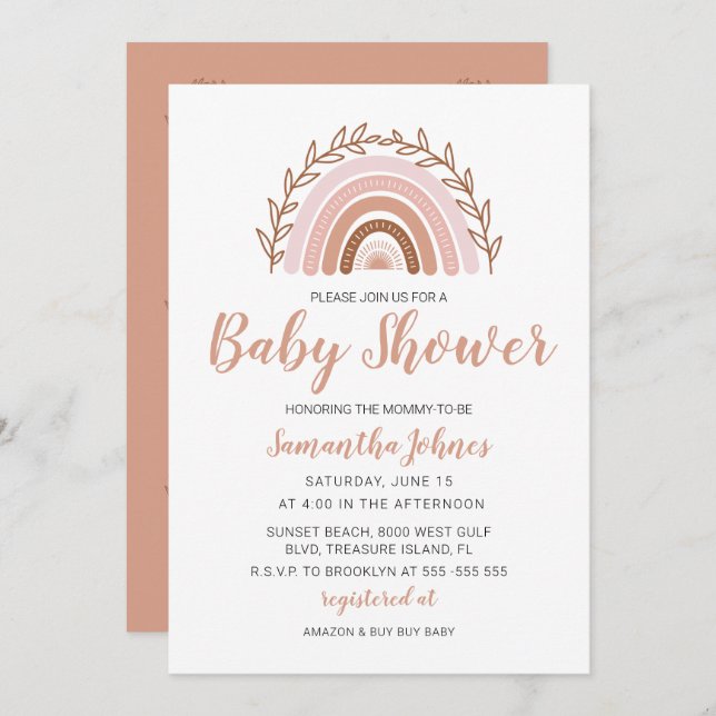 Invitación Arcoíris Boho, Baby Shower Bohemio (Anverso / Reverso)