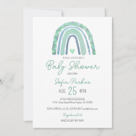 Invitación Arcoíris boho color verde menta y azul