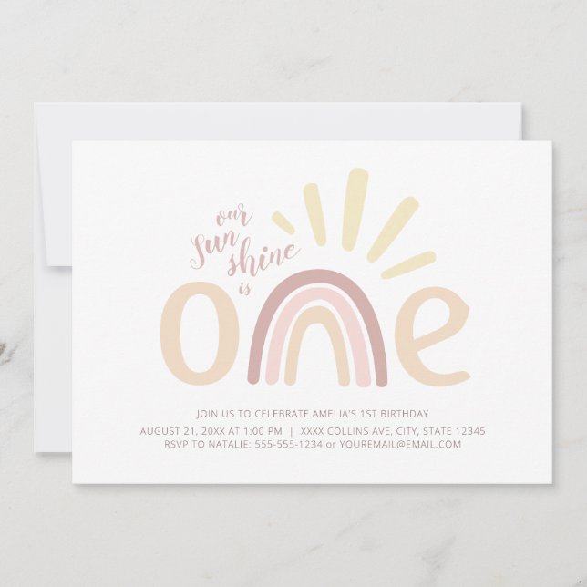 Invitación Arcoiris boho y sol primer cumpleaños (Anverso)