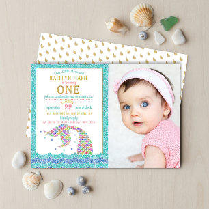 Invitación Arcoíris Brillante Sirena Chic Cumpleaños 1 Foto