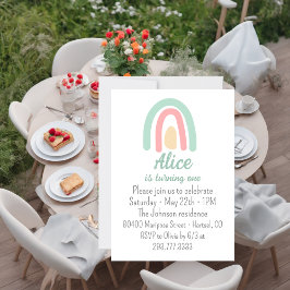 Invitación Arcoiris color de agua verde rosa amarillo primer 