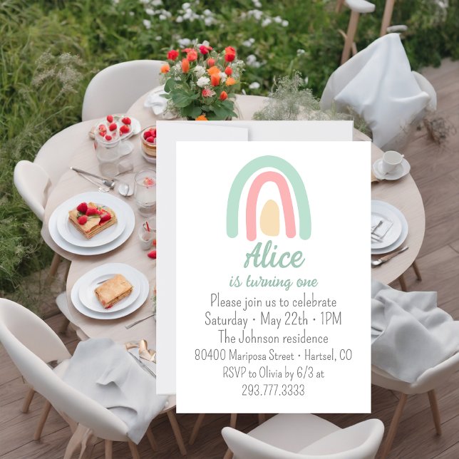 Invitación Arcoiris color de agua verde rosa amarillo primer  (Subido por el creador)