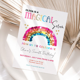 Invitación Arcoiris colorido 7° cumpleaños mágico