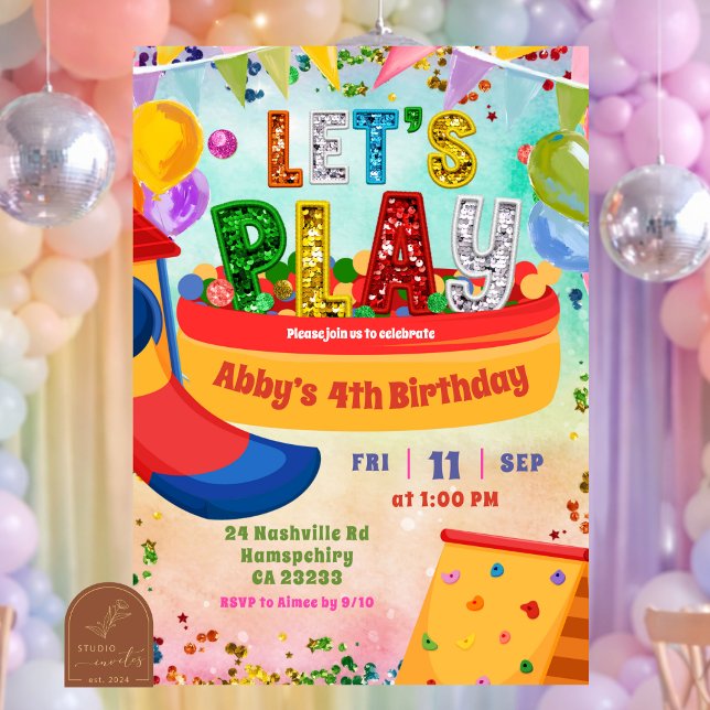 Invitación arcoíris colorido cumpleaños infantil parque inter (Subido por el creador)