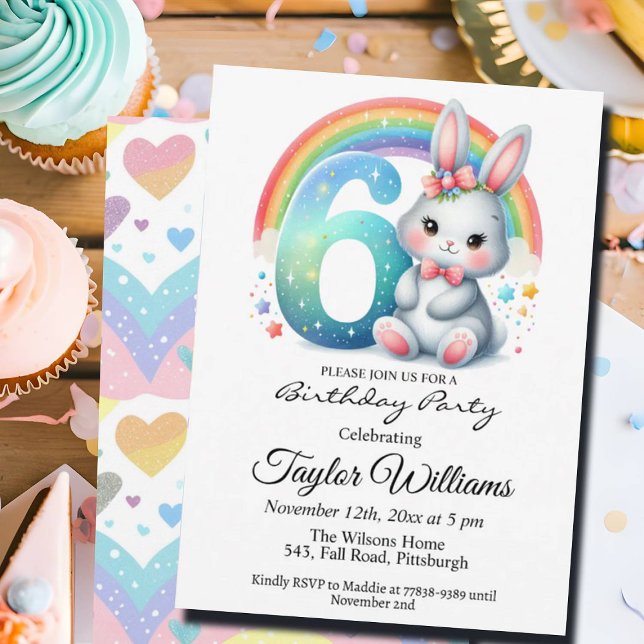 Invitación Arcoiris colorido y fiesta de cumpleaños número 6 (Subido por el creador)