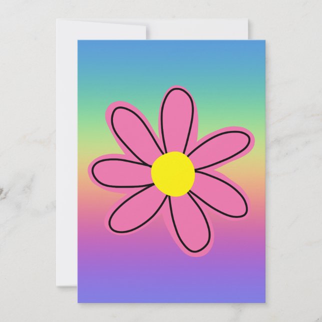 Invitación Arcoíris con Flor Rosa (Anverso)